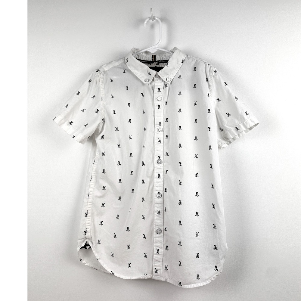 Denim & Flower Ricky Singh Boys White 9/10 Bunny Print Short‎ Sleeve Button Down